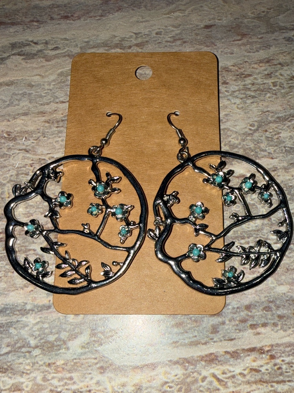 Floral Branch Earrings with Turquoise Accents